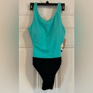 Coco Rave aqua and black color block one piece swim suit in XL (135)